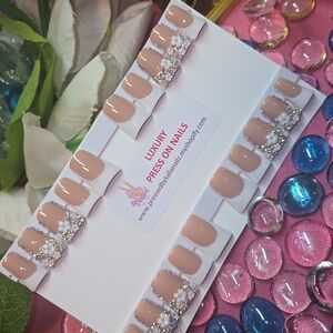 Tan and Silver Nail Wraps with Glossy Finish